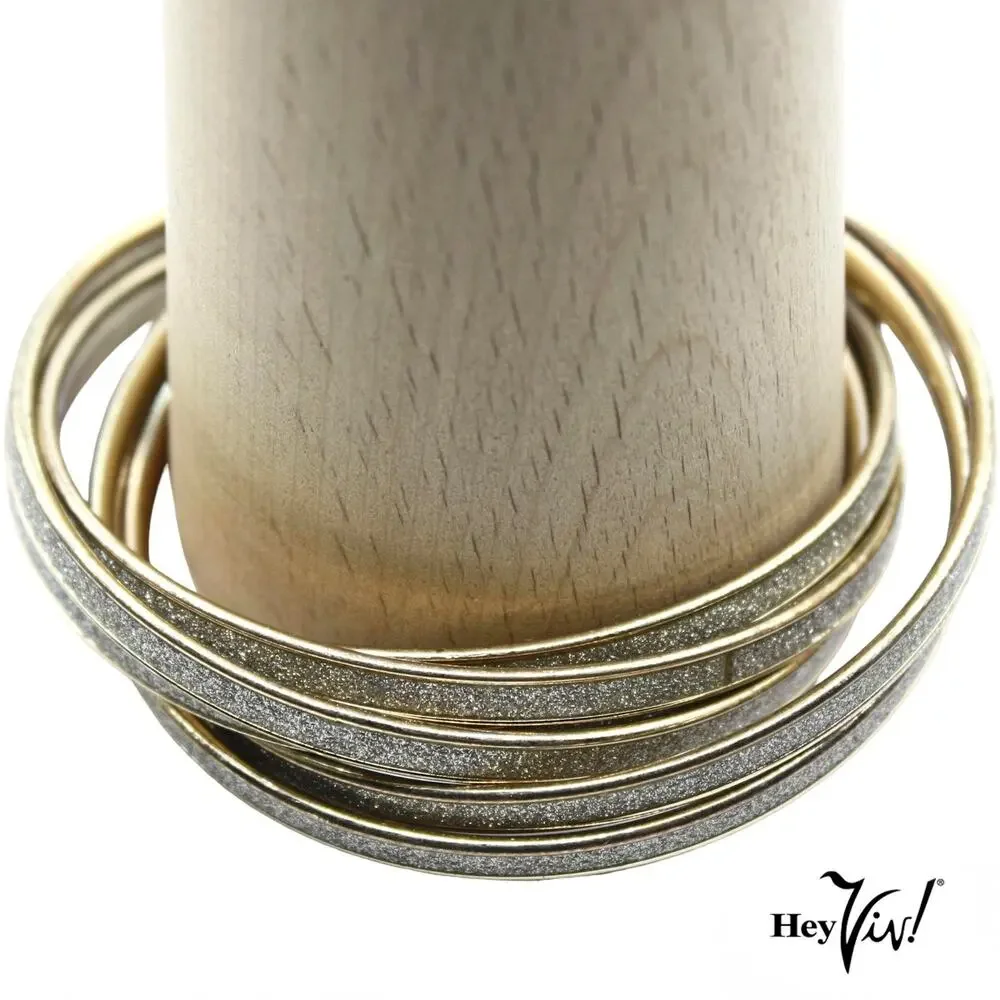 Vintage Interlocked Bangle Bracelets Gold w Silver Glitter 80s 90s Glam -Hey Viv